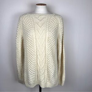 Hand Knit Irish Style Aran Fisherman Sweater Cream size Large